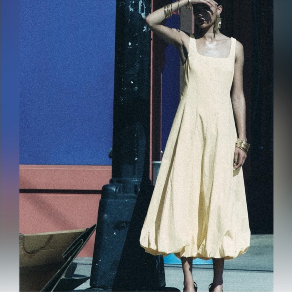 Zara ballon midi dress ZW collection light yellow NWT